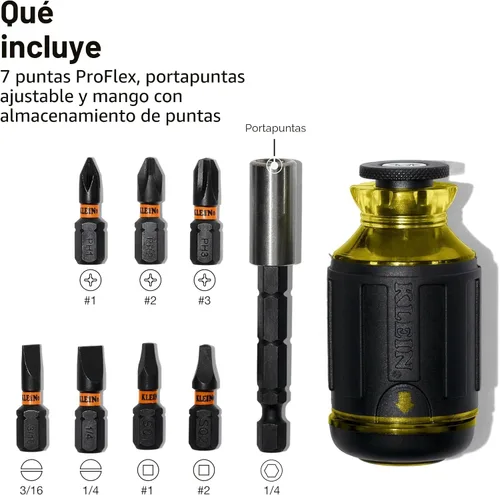 Vista 2 de Klein Tools 32308 Destornillador de Stubby Multi-bit, Herramienta magnética ajustable con 8 en 1 de impacto con Phillips, ranurado, cuadrado