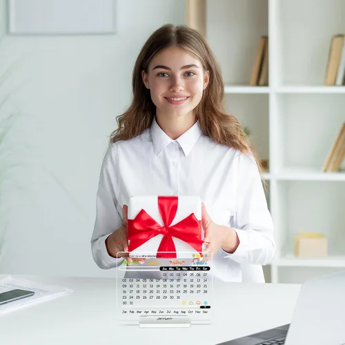 Vista 8 de Calendario de escritorio acrílico perpetuo – Bonita decoración moderna de oficina y regalos de oficina para compañeros de trabajo, mujeres y hombres