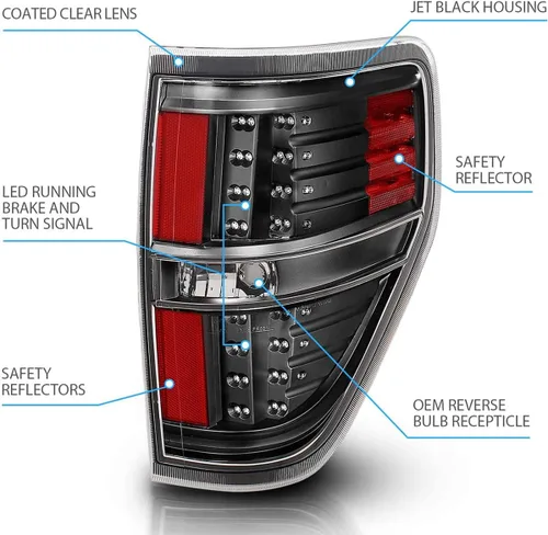 Vista 3 de AmeriLite - Juego de luces LED de repuesto para luces traseras y de freno, color negro, para Ford F-150 09-14, lado del pasajero y del conductor