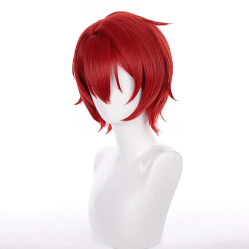 Vista 3 de XiongXiongLe Peluca roja para cosplay, anime, conjunto feliz, estrellas, Suou Tsukasa, disfraz de hombre, pelucas de pelo sintético de calor corto