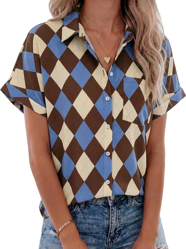 Vista 41 de Beautife Camisas con botones para mujer, blusas de manga corta Albaricoque