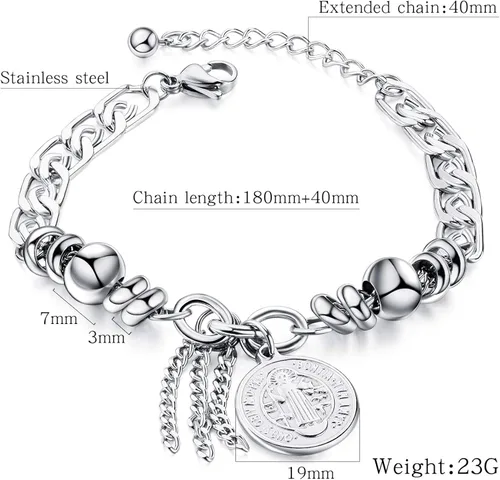 Vista 2 de TEMICO Pulsera de acero inoxidable con diseño de cruz de San Benito para mujer
