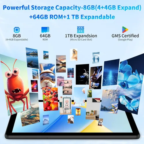 Vista 3 de Tablet Android, 10 pulgadas, Android 13, procesador Octa-Core con 8 GB de RAM, 64 GB de expansión de 1 TB, pantalla táctil IPS HD de 1280 x 800