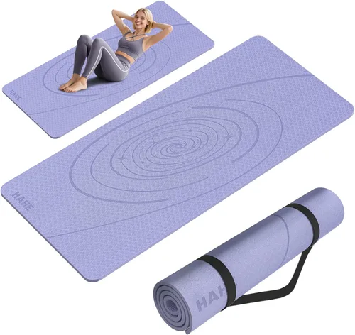 Vista 8 de Tapete de yoga grande grueso, 76 x 32 x 0.31 pulgadas de ancho, tapete de ejercicio POE con superficie antideslizante y correa de transporte