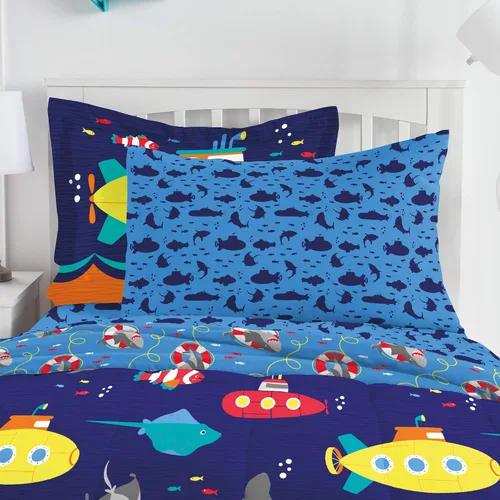 Vista 13 de Dream Factory Dinosaur Blocks - Juego de edredón de microfibra ultrasuave para niños, color azul, tamaño individual Bloques de dinosaurios azules