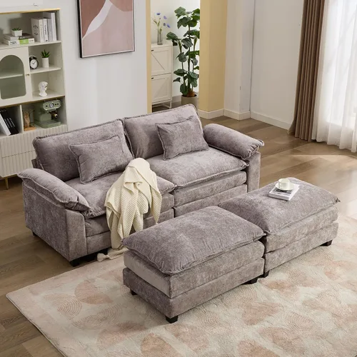 Vista 21 de IPKIG 117" Modular Sectional Cloud Couch, Modern L-Shaped Sofa with Ottoman Blanco beige