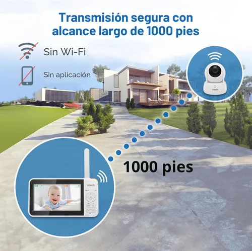 Vista 10 de VTech Monitor de bebé sin WiFi, pantalla de 5 pulgadas y zoom panorámico remoto para recién nacidos, a prueba de piratas, batería de 17 horas, rango