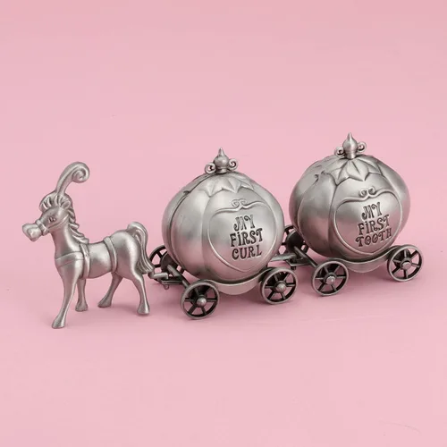 Vista 4 de Yoption Baby First Haircut Keepsake and First Dental Fairy Box Set, Zinc Alloy Pumpkin Carriage Baby Drop Tooth, caja de almacenamiento de recuerdo