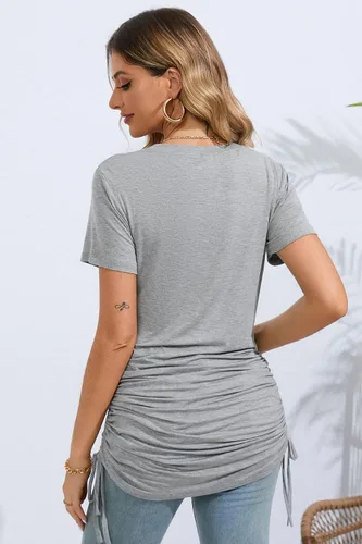 Vista 3 de Sosolism 4 in 1 Women's Maternity Nursing Dress for Breastfeeding Short Sleeve Side Drawstring Top