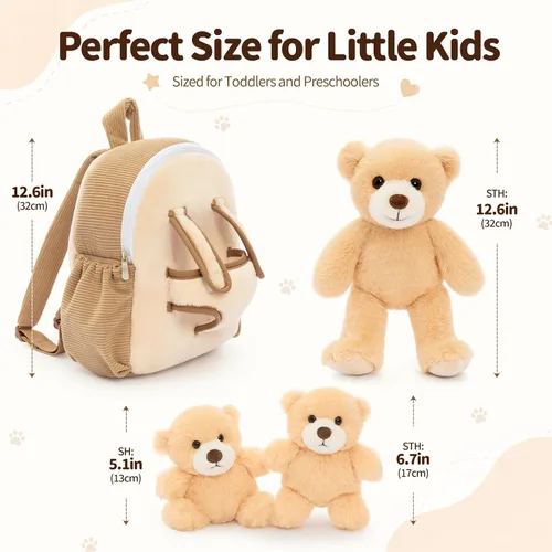 Vista 5 de MorisMos Teddy Bear Stuffed Animal, 13 Inch Bear with Backpack & 2 Babies