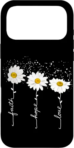 Vista 21 de Funda para iPhone 14 Pro Max Faith Hope Love para regalo, diseño de margaritas blancas