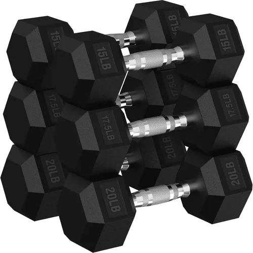 Vista 10 de HANDBODE Rubber Coated Hex Dumbbell Set, 90-640 lb