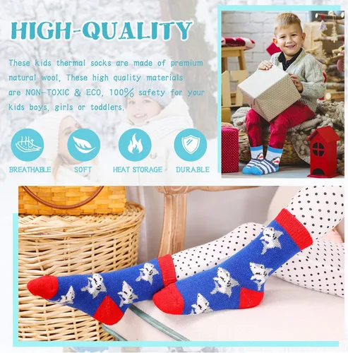 Vista 5 de Eocom 6 pares de calcetines de invierno cálidos de lana para niños y niñas