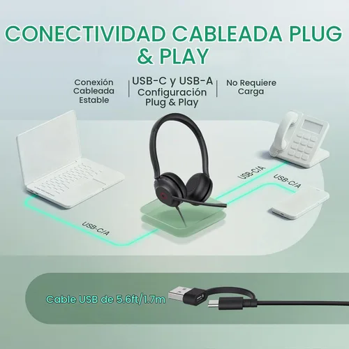 Vista 4 de Yealink UH35 2nd Gen Wired Headset, USB-C/A,AI Noise Canceling Mic,HD Audio UH35 2nd USB-C/A