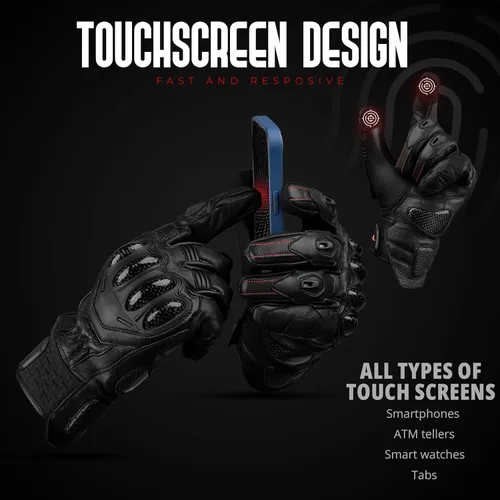 Vista 8 de J.A.G. Guantes de Motocicleta de Piel para Hombre - Protección de Nudillo de Fibra de Carbono, Motocicleta, Deportes Motorizados, Bicicleta