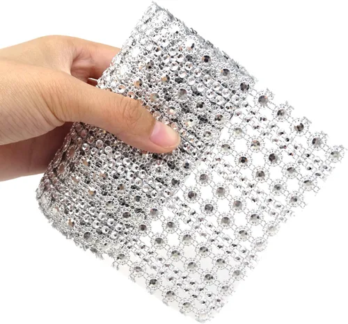 Vista 7 de Honbay Rollo de cinta de malla de diamantes de imitación con forma de flor brillante de 4.5 pulgadas x 2 yardas para bodas, cumpleaños, baby shower