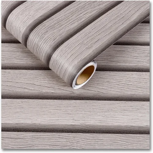 Vista 10 de CRE8TIVE Papel tapiz de listones de madera gris oscuro despegar y pegar papel de contacto de grano de madera impermeable autoadhesivo aspecto