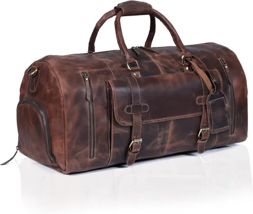 Vista 2 de Bolsa de viaje de cuero grande Bolsa de lona Bolsa de cabina de vuelo deportivo de gimnasio Bolsa de cuero Bolsa de equipaje grande para el fin