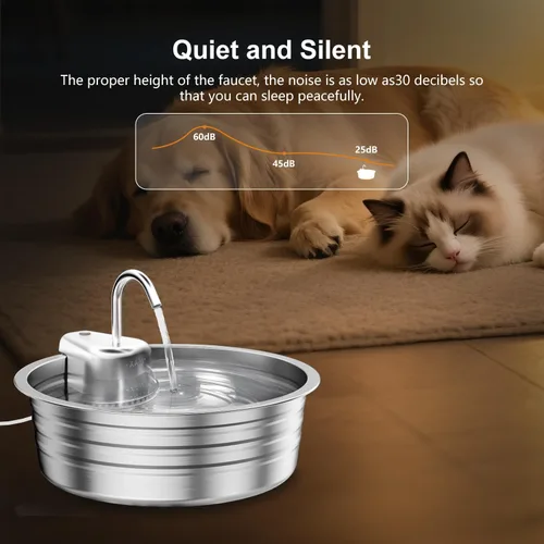 Vista 5 de Fuente de agua para gatos de acero inoxidable, fuente de agua para mascotas de gran capacidad de 135 onzas / 4 litros para gatos en interiores