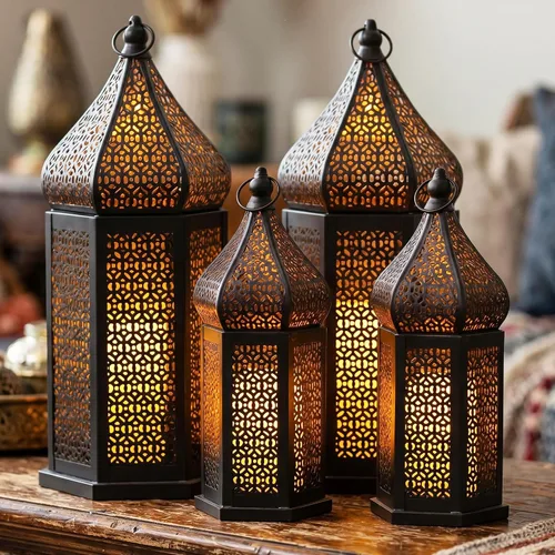 Vista 17 de VELA LANTERNS Farol Marroquí Grande Torre de Templo Lámpara Portavelas Decorativo para Decoraciones de Ramadán, Halloween, Colgante, Patio o Porche