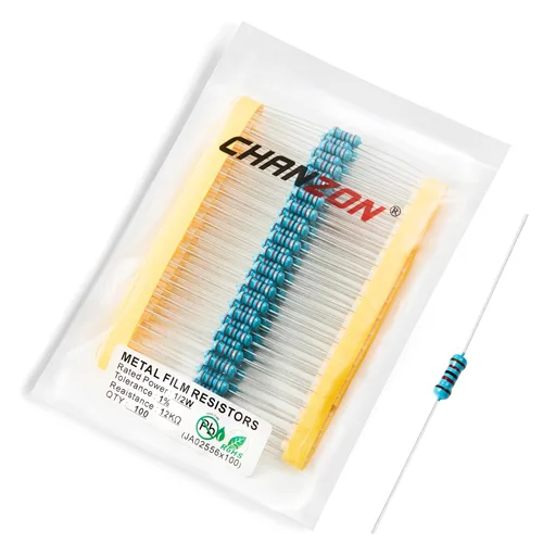 Vista 28 de Chanzon 100pcs 1/2W (0.5W) 1 Ω ohmios Resistencia fija de película metálica 0.01 ±1% Tolerancia 1R MF Orificio pasante Resistencias limitadoras