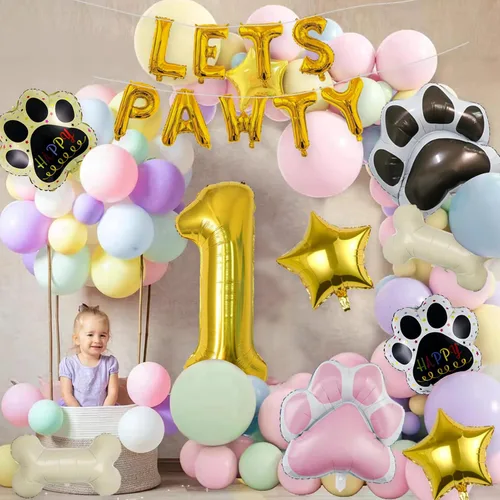 Vista 6 de Globos de 1er perro, 18 unidades, globos de pata de perro, decoración de cumpleaños, baby shower, globos dorados de números de 40 pulgadas, globos