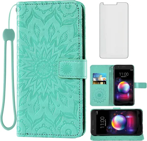 Vista 14 de Funda de teléfono para LG K30 2018 5.3/Premier Pro LTE/Phoenix Plus/Harmony 2/K10/Xpression cartera con protector de pantalla de vidrio templado Oro