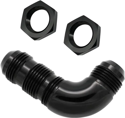 Vista 12 de 90 grados -4 AN a -4AN de una pieza de flujo completo macho Flare Bulkhead Unión de combustible con tuerca de mamparo AN4 Aluminio Negro