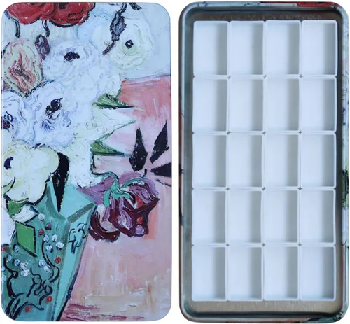 Vista 21 de FCLUB Paleta de latas de acuarela con 20 bandejas vacías completas con rayas magnéticas DIY tu kit de acuarela de viaje
