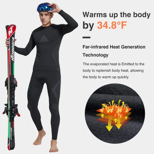Vista 4 de UNIQUEBELLA Conjunto de ropa interior térmica para hombre, parte superior de tortuga, pantalones largos, forro polar, secado rápido, capa base