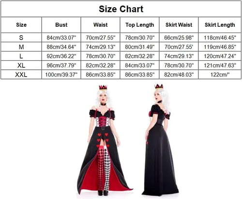 Vista 6 de Disfraz de reina para mujer, disfraz de Halloween del país de las maravillas, corazones rojos reales, carnaval, cosplay para adultos