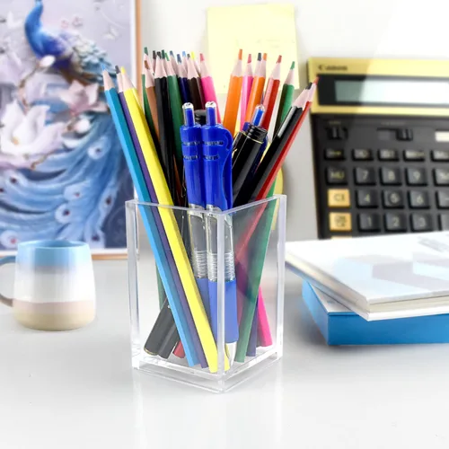 Vista 2 de Paquete de 10 soportes para bolígrafos de acrílico transparente, organizadores de escritorio para vasos de lápices Clear Acrylic Cups For Pens