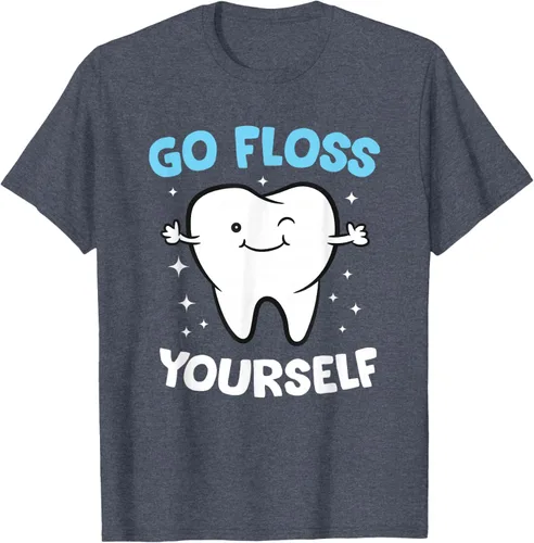 Vista 87 de Camiseta higienista dental, asistente dental, Go Floss Yourself dentista, Negro, S