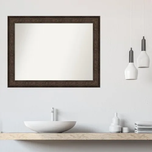 Vista 278 de Amanti Art Espejo de pared personalizado no biselado (25 x 25 pulgadas), marco de bronce acentuado, varios tamaños personalizados, espejo de baño