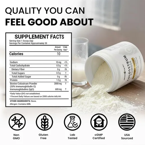 Vista 2 de Polvo de calostro – 2.12 oz (30 porciones), suplemento de calostro bovino sin sabor, superalimento para la salud del cabello, la piel