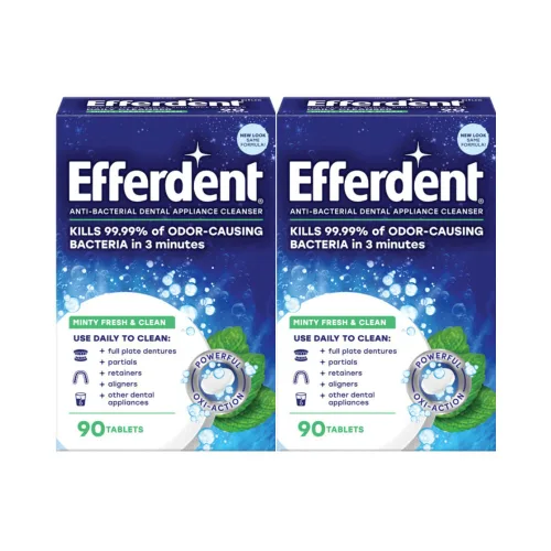 Vista 2 de Efferdent Plus Mint - Tabletas limpiadoras de dentaduras postizas de 90 unidades (paquete de 7)