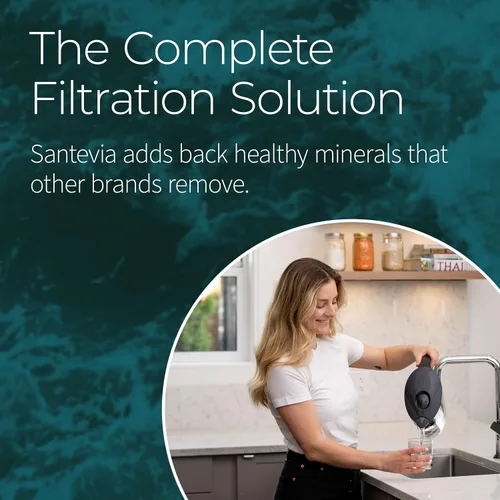 Vista 3 de Santevia MINA - Jarra alcalina de filtro de agua y filtro de repuesto de paquete de 3 unidades, filtro de cloro y plomo, jarra purificadora de agua