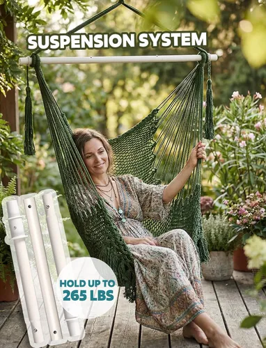 Vista 5 de Chihee - Silla de Hamaca Extra Grande, Sillas Colgantes Suavemente Tejidas con Cuerda de Algodón, Barra de Metal Plegable y Resistente, Asiento