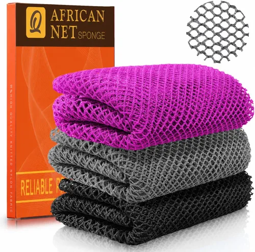 Vista 29 de UJFQBH African Net Sponge Authenti, exfoliante corporal para espalda y zonas de difícil acceso, exfoliante diario suave para limpieza profunda Gris