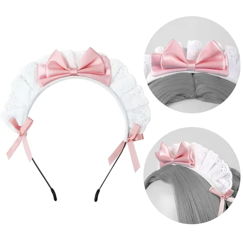 Vista 3 de C-ZOFEK Diadema de criada francesa para mujer, cinta de encaje, kawaii, diadema para disfraz de cosplay