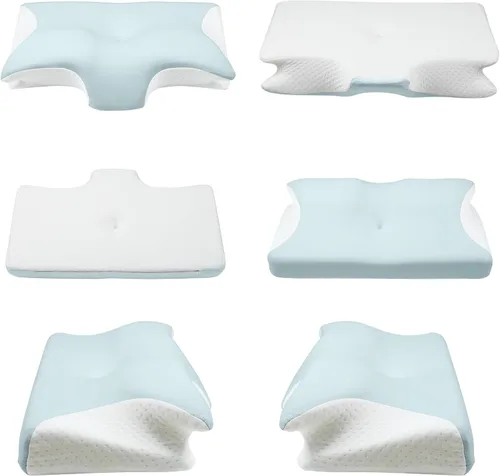 Vista 6 de Almohadas de cuello de espuma viscoelástica para aliviar el dolor, durmientes en cama, estómago, mejor hombro ortopédico cervical ergonómico