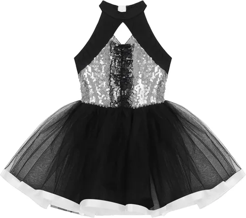 Vista 59 de CHICTRY Vestido tutú de ballet con lentejuelas brillantes para niñas y niñas, moderno disfraz de baile latino de jazz