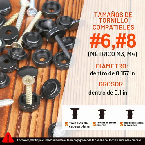 Vista 5 de 150 tapas de rosca, cubiertas de plástico negro con bisagras, tamaño S, se adapta a tornillos #6/#8 (M3/M4), 150 piezas