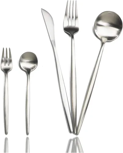 Vista 8 de JASHII Nice Kitchen - Juego de cubiertos de acero inoxidable para 4 personas con tenedor de cuchara grande (negro)