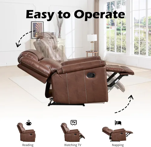 Vista 4 de EBELLO Sofá reclinable de cuero sintético de 3 plazas, sofá reclinable manual, silla de 3 asientos de estilo moderno de mediados de siglo con Marrón