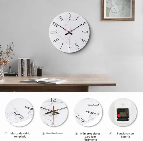 Vista 3 de Relojes de pared de vidrio de 14 pulgadas para decoración de sala de estar, relojes de pared decorativos que funcionan con pilas, relojes de cocina