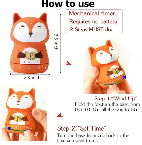 Vista 2 de Temporizador mecánico de cocina, lindo temporizador de animales para niños, temporizador manual de cuenta regresiva de 60 minutos para aula, hogar