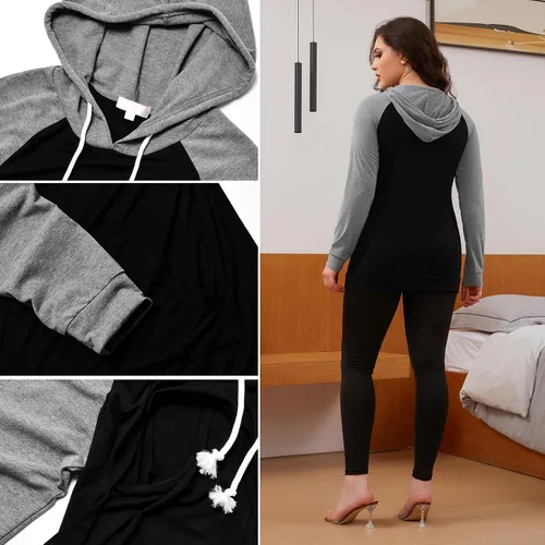 Vista 6 de Bhome Camisa de lactancia de manga larga con capucha para lactancia materna