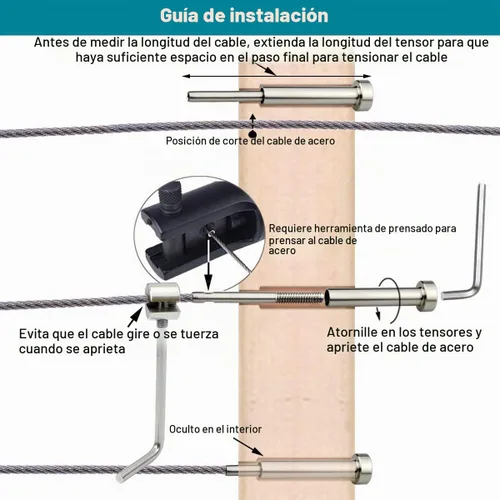 Vista 3 de Kit de herramientas de barandilla de cable invisible 1/8, kit de tensor de acero inoxidable T316 de grado marino, paquete de 30