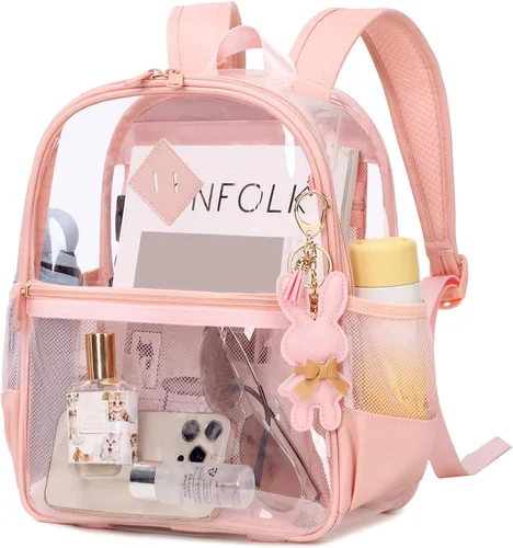 Vista 15 de MUSEVOS Mochila transparente para eventos de estadio aprobada 12x6x12, bolsa mini transparente de TPU gruesa con bolsillo frontal para conciertos